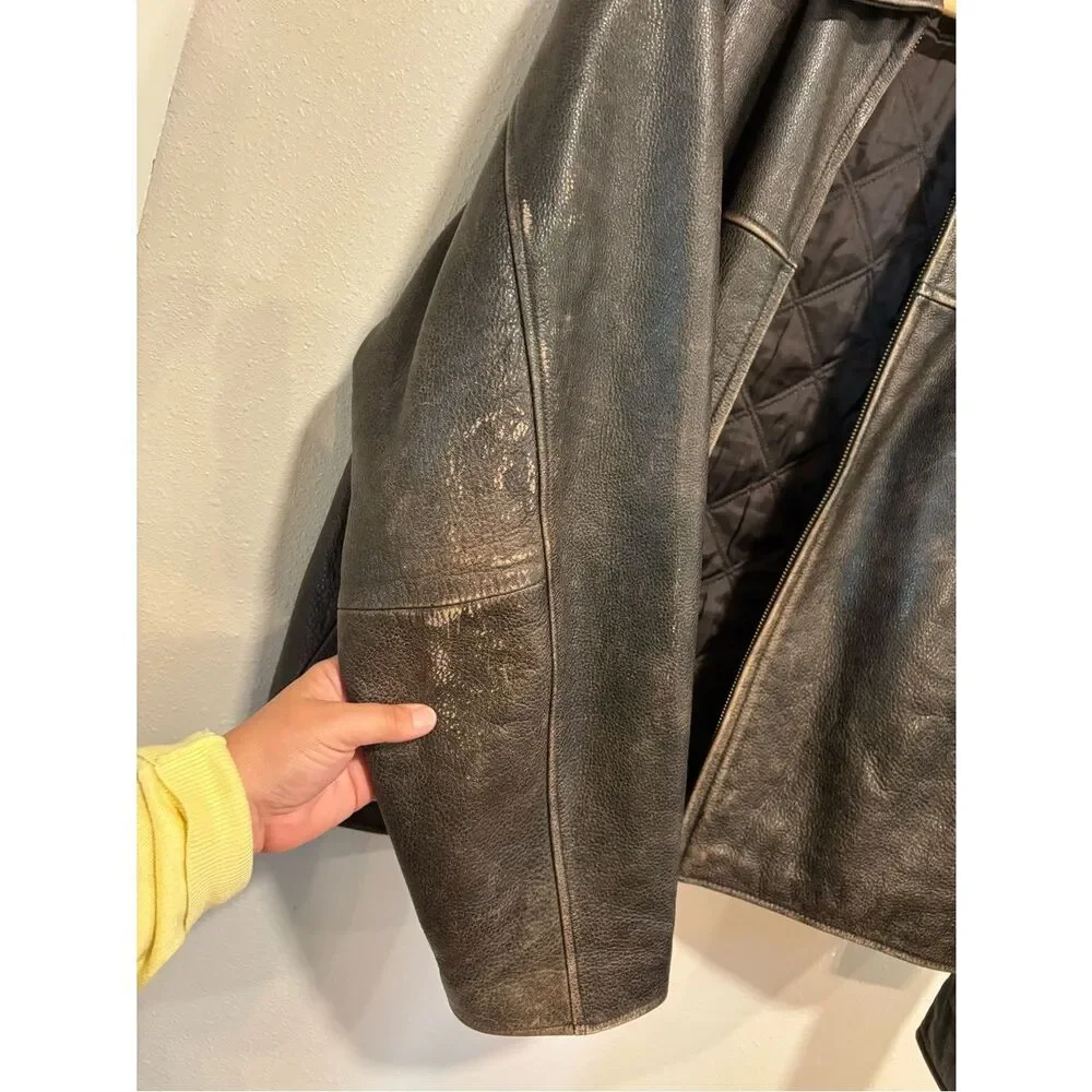 🧥 Eddie Bauer Distressed Leather Jacket Men’s Large Brown Vintage Style